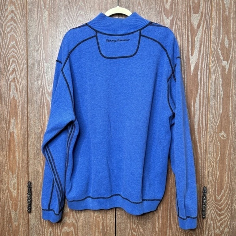 Tommy Bahama Reversible Quarter Zip Pullover Sweater Black Blue Marlin Mens - Picture 10 of 11